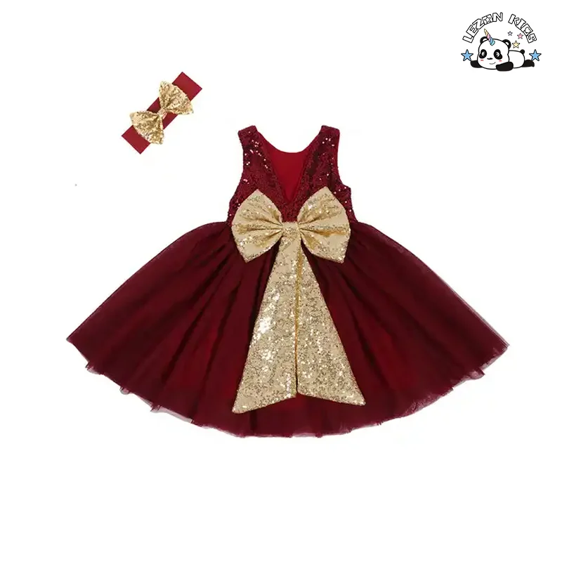 LEZONKIDS - New Fashion Kids Tulle Sequin Flower Girl Dresses Infant Baby Elegant Wedding Dress